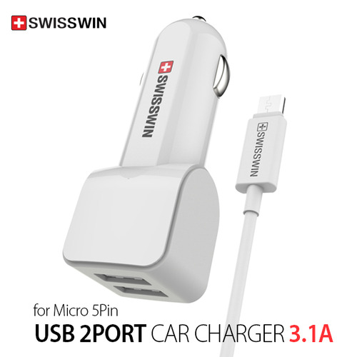 [차량용충전기]스위스윈 USB 2PORT 차량용 충전기 3.1A + 마이크로 5핀 케이블포함 