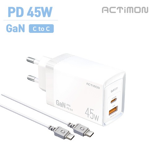 엑티몬 GaN 지원 PD45W USB+C타입 초고속 가정용 충전기(C to C케이블포함)/MON-PD45W-HC7-CP 