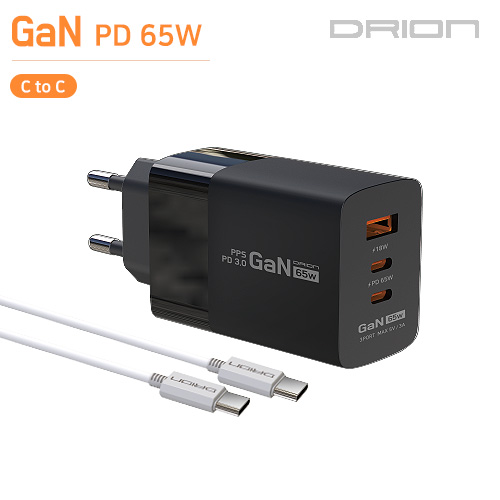 드리온 GaN 지원 PD 65W  USB+C타입 3구 초고속 가정용 충전기(C TO C케이블 포함)/DR-PD65W-HC7 
