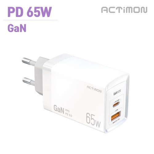 엑티몬 GaN 지원PD 65W  USB+C타입 2구 초고속 가정용충전기 (케이블 미포함)/MON-PD65W-CU 