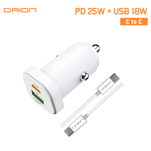 PPS 지원 드리온  25W 초고속 + USB 18W 초고속 2구  차량용충전기(C to C케이블 포함) / DR-CAR-PD25W-CU 